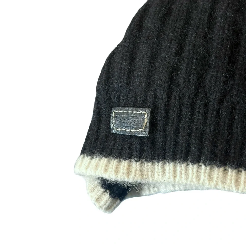 COACH Wool/Rabbit Angora/Cashmere/Rayon Knit Beanie Winter Cap Black Youth O/S